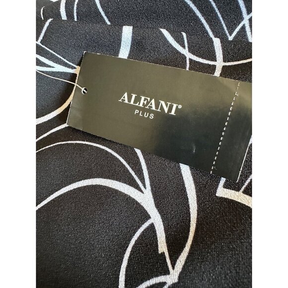 Alfani Skirt Plus Sz16W Midi Cobalt Breeze Black White Floral Elastic Waist NEW - Picture 9 of 12